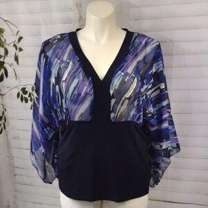 Lane Bryant Blue and Purple Flutter Sleeve Blouse with Relaxed Fit Size …